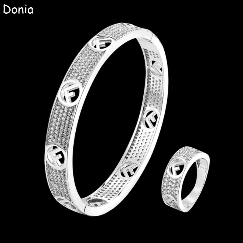 

Donia Jewelry luxury bangle European and American fashion letters copper micro-inlaid zircon bracelet ring set ladies designer gift