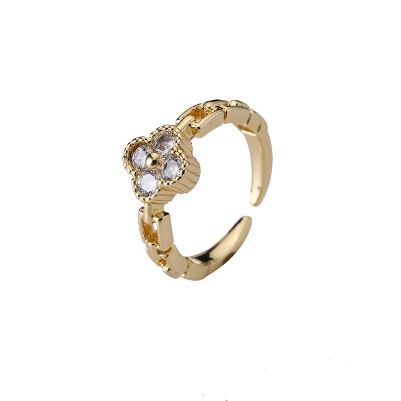 

Creative Super Flash Micro-inlaid Zircon Flower Ring Hollow Square Four-leaf Clover Fashion Trendy Wedding Rings