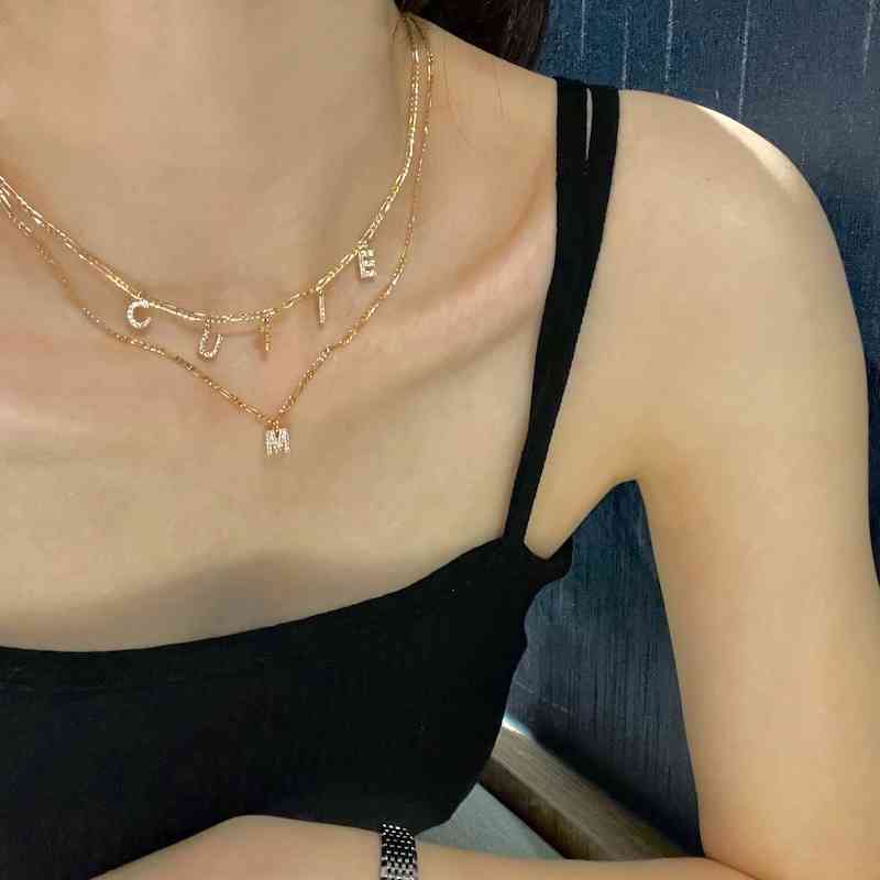 

colorful luxurious english alphabet combination with super flash inlaid diamond and minority personality clavicle chain, Silver