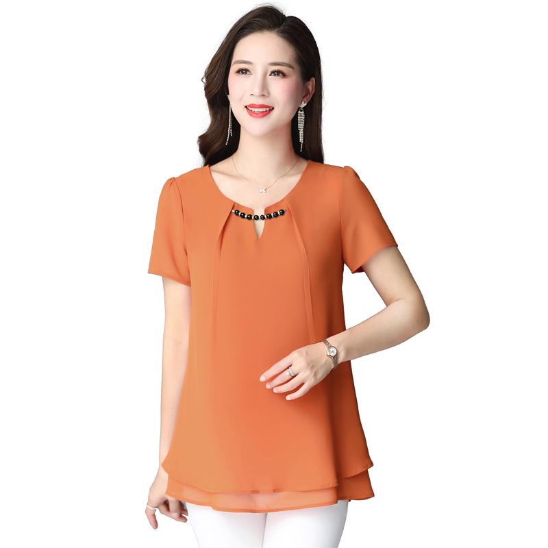 

Women's Blouses & Shirts Plus Size For Women -4XL Solid Double Layer Tops Casual Short Sleeve 2021 Summer Large Chiffon, Blue