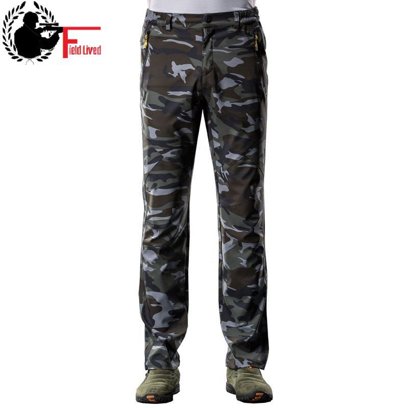 

Military Style Winter Men Pants Casual Thick Warm Elastic Waist Camouflage Cargo Men Inside Fleece Army Trouser Male Camo Jogger 210518, Green thin