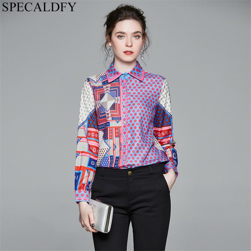 

Women's Blouses & Shirts Designer Runway Shirt Womens Tops And Long Sleeve Elegant Office Lady Printed Vintage Blouse Blusa Feminina, As picture