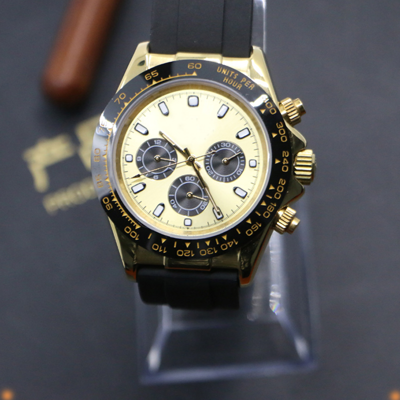 Montres de poignet mécaniques Montre automatique 41mm Boucle pliante ronde Chronographe Étanche Étanche Marathon Marathon Anthony Jaune Or Montre