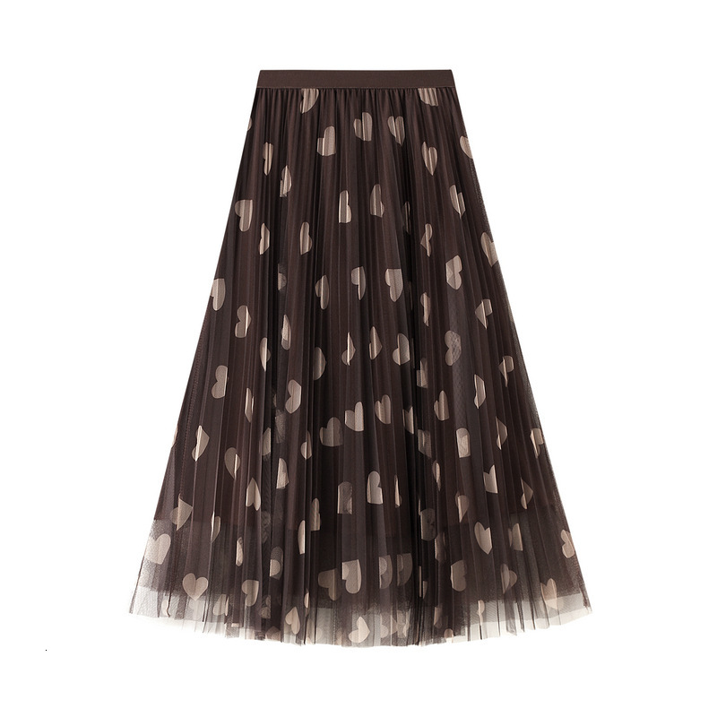 

skirts Korean Style Elegant Heart Dotted Pleated Tulle Maxi Long Skirts, Black