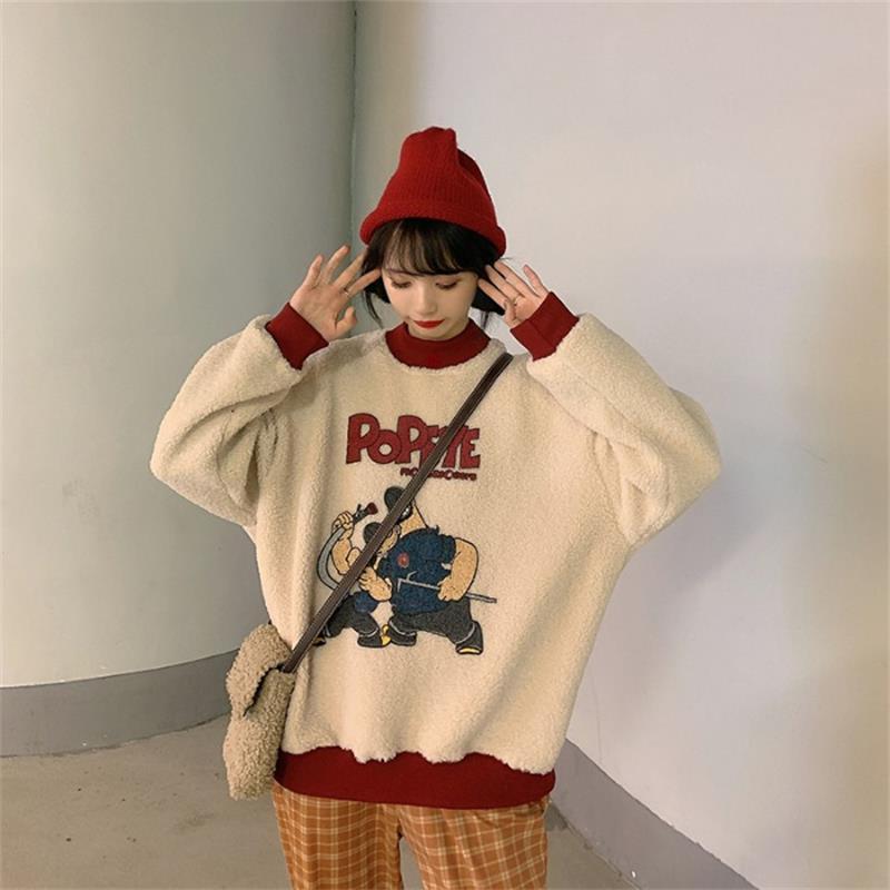 

Women's Hoodies & Sweatshirts Japanese Harajuku Ulzzang Vintage Loose Cartoon Letter Print Sweatshirt Female Cute Clothing For Women, Black