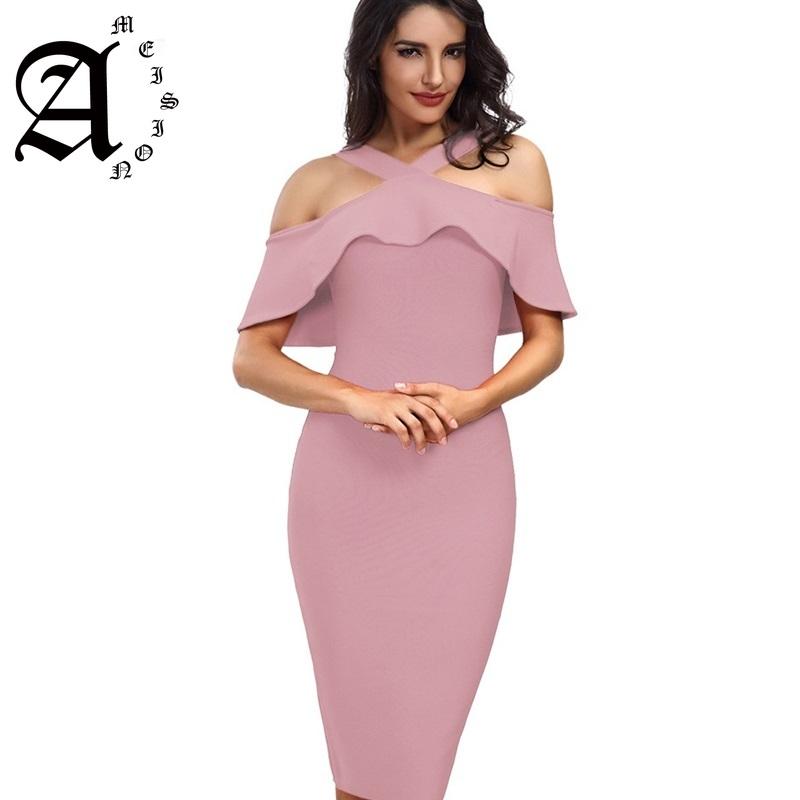 

Evening Dresses Ameision 2021 Summer Off-the-shoulder Strap Dress Ruffled Slim Banquet Es Formal Gown, Black;red