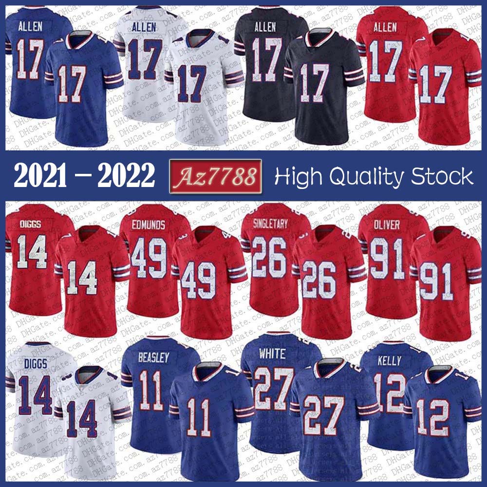 

17 Josh Allen Football Jersey 11 Cole Beasley 14 Stefon Diggs 27 TreDavious White 12 Jim Kelly 26 Devin Singletary 49 Tremaine Edmunds 91 BuffalobillOliver, Picture