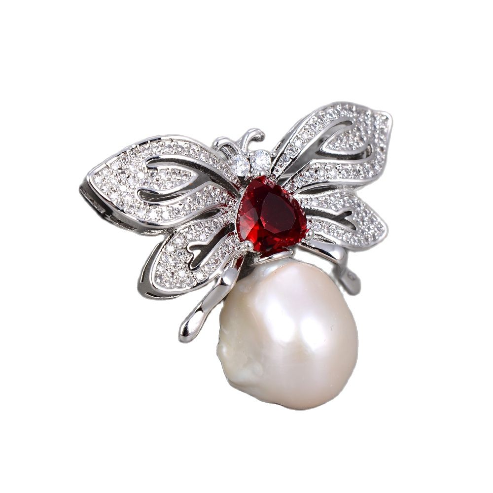 

GuaiGuai Jewelry Animal Butterfly Cubic Zirconia Micro Pave Silver Color Plated White Keshi Pearl Brooch Cute For Women Lady Fashion Jewellry
