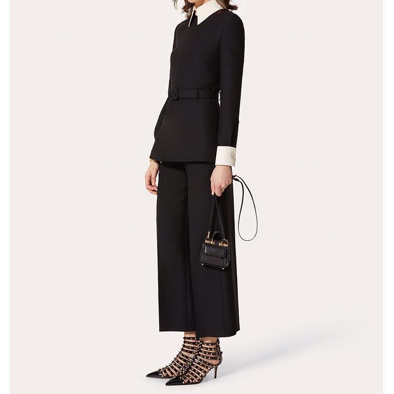 

Women's Two Piece Pants Cosmicchic 2021 Autumn Set Women Fake Two-piece White Shirt Black Jacket High Waist Wide Leg Ladies Office Wear