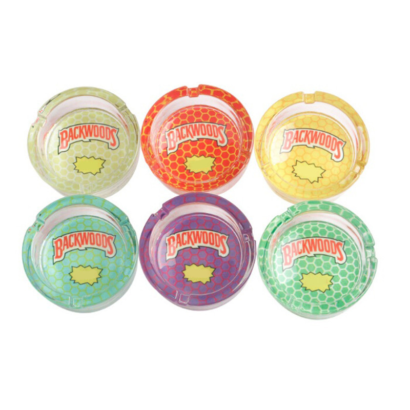 

Backwoods Round shape Ashtray No Bag Luminous Clear Glass Bowl Cigarette holder For Tobacco Dry Herb Smoking Accessories Fast Delivery