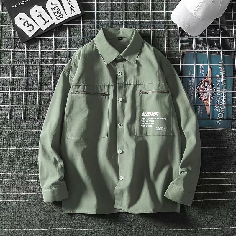 

Men's Jackets Man streetwear harajuku loads shirts hip hop man button up shirt long black couple vintage autumn JHHR, 1# shoe box