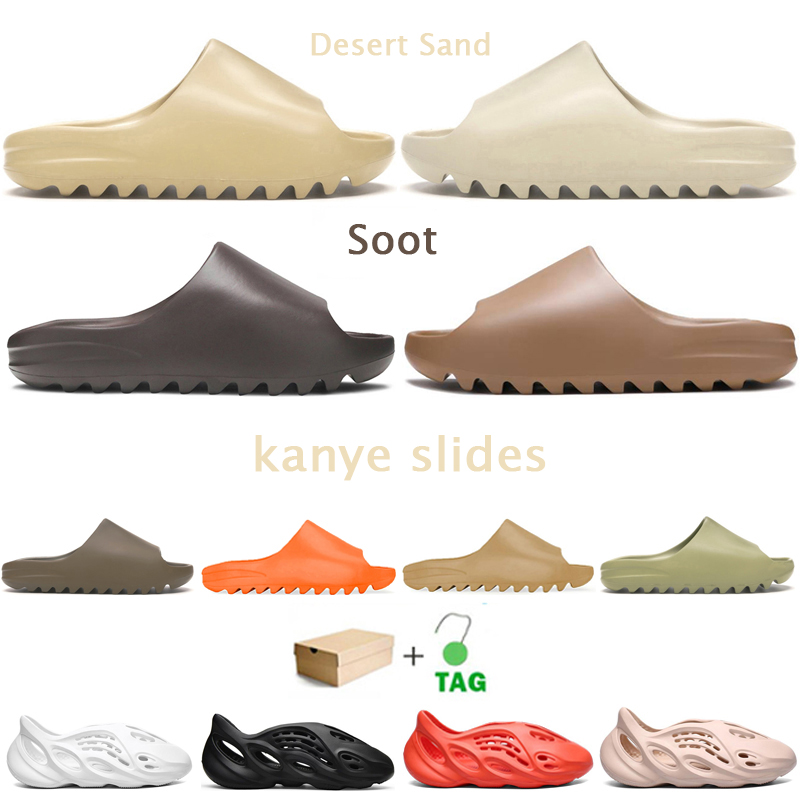 

kanye slides men women slippers Desert Sand Core Soot Bone Earth Brown Foam Runner triple white black outdoor sandals with box, Dark concord