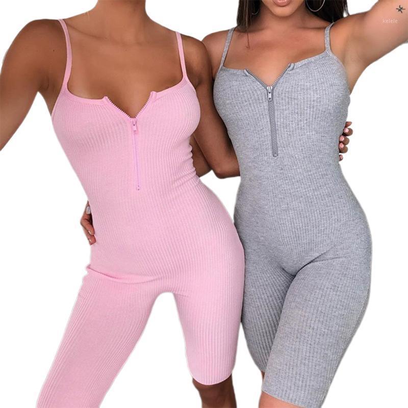 

Women's Jumpsuits & Rompers Sexy Zipper V Neck Bodycon Romper Ladies Summer Strappy Jumpsuit One Piece Playsuit Trousers, Black;white