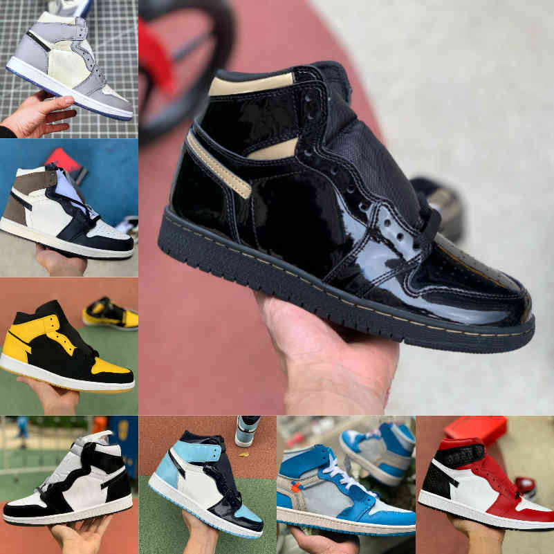 

SAles High 1 1s Basketball Shoes Men Women DARK MOCHA OG Bio Hack Fearless Blue UNC Patent White BLACK ROYAL TWIST Green Toe Designers, F1041