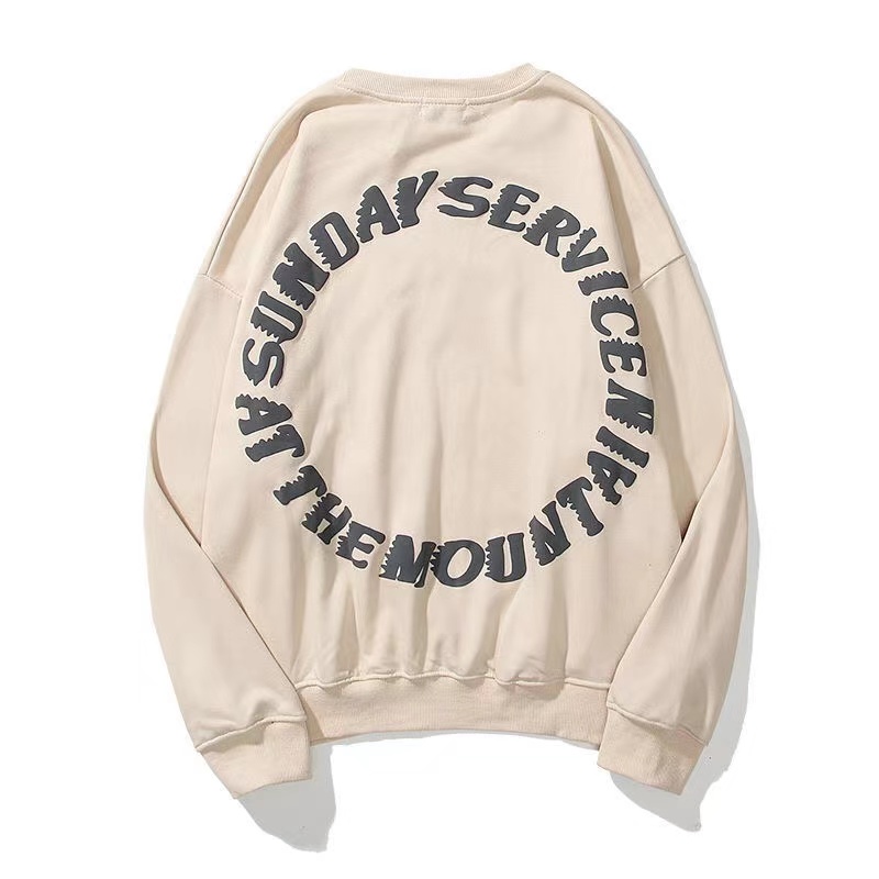 

21ss Hoodie Autumn and Winter Tracksuit Kanye Letters Crying Face Smiling Foam Printing Round Neck Sweater Over Size Plus Velvet Loose Long Sleeves, Beige