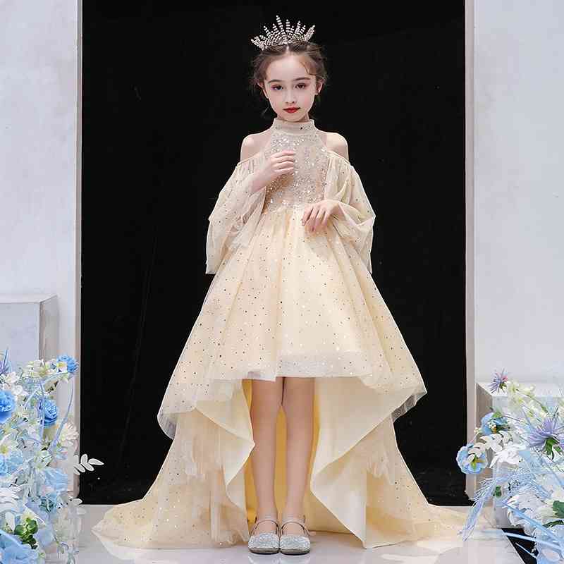 

Children's 2021 new wedding dress with short front and long back, Champagne