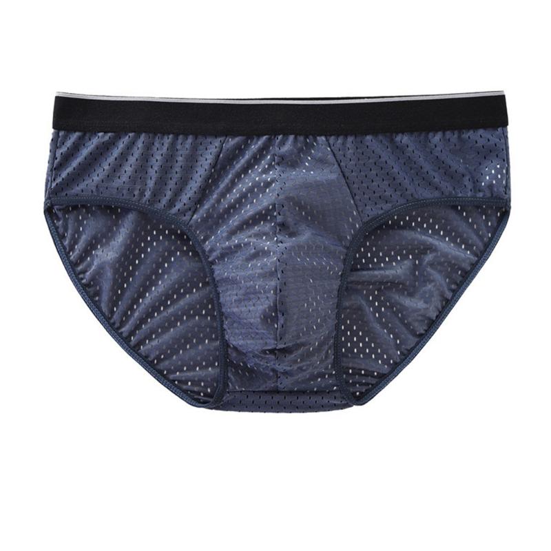 

Underpants Mens Sexy Briefs Mesh Breathable Underwear Bulge Pouch Panties Male Comfortable Solid Low Rise Knicker Trunks, Blue