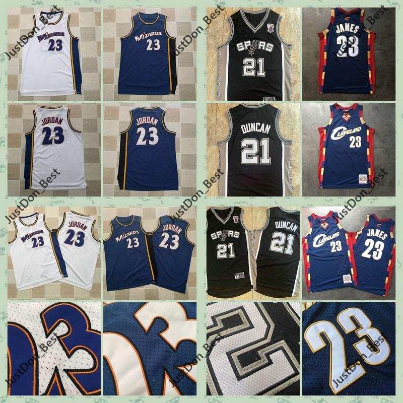

Mens Throwback Tim Duncan 21 Lakers Bryant Wizards Spurs Cavaliers 23 James Stitched Mitchell & Ness Basketball Jerseys, Black;red