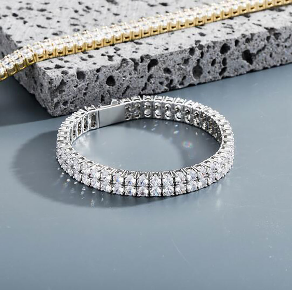 

2 Row Tennis Bracelet 4mm Zircon Lab Diamond Hip Hop Jewelry Iced Necklace 7inch 8inch Length 14K Gold Silver Bangle