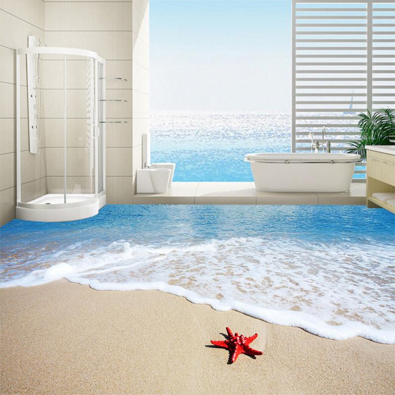 

Wallpapers Modern Simple Sea Beach Starfish 3D Floor Tiles Wallpaper Bathroom Bedroom PVC Waterproof Wear Sticker Mural Papel De Parede 3 D, As pic