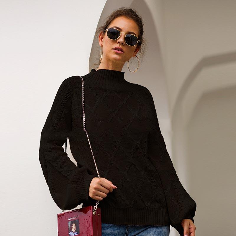 

Women's Sweaters Women Autumn Winter High Collar Long Sleeve Pullovers Female Fashion Lattern Twisted Loose Thin, Khaki