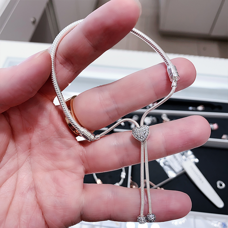 s925 Sterling Silver Charm Bracelets For Woman DIY Jewelry Snake Chain Slider Hearts CZ Diamond designer Bracelet Charms Lady Birthday Gift With-image-723881852