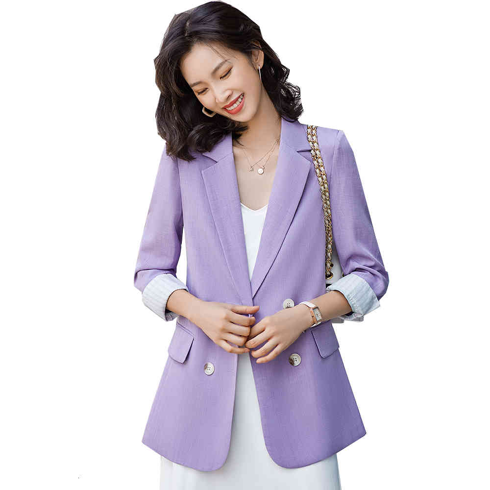

Women's Suits & Blazers Korean design Spring double Autumn breasted blazer female purple apricot pink jacket casual jackets, Purple blazer.
