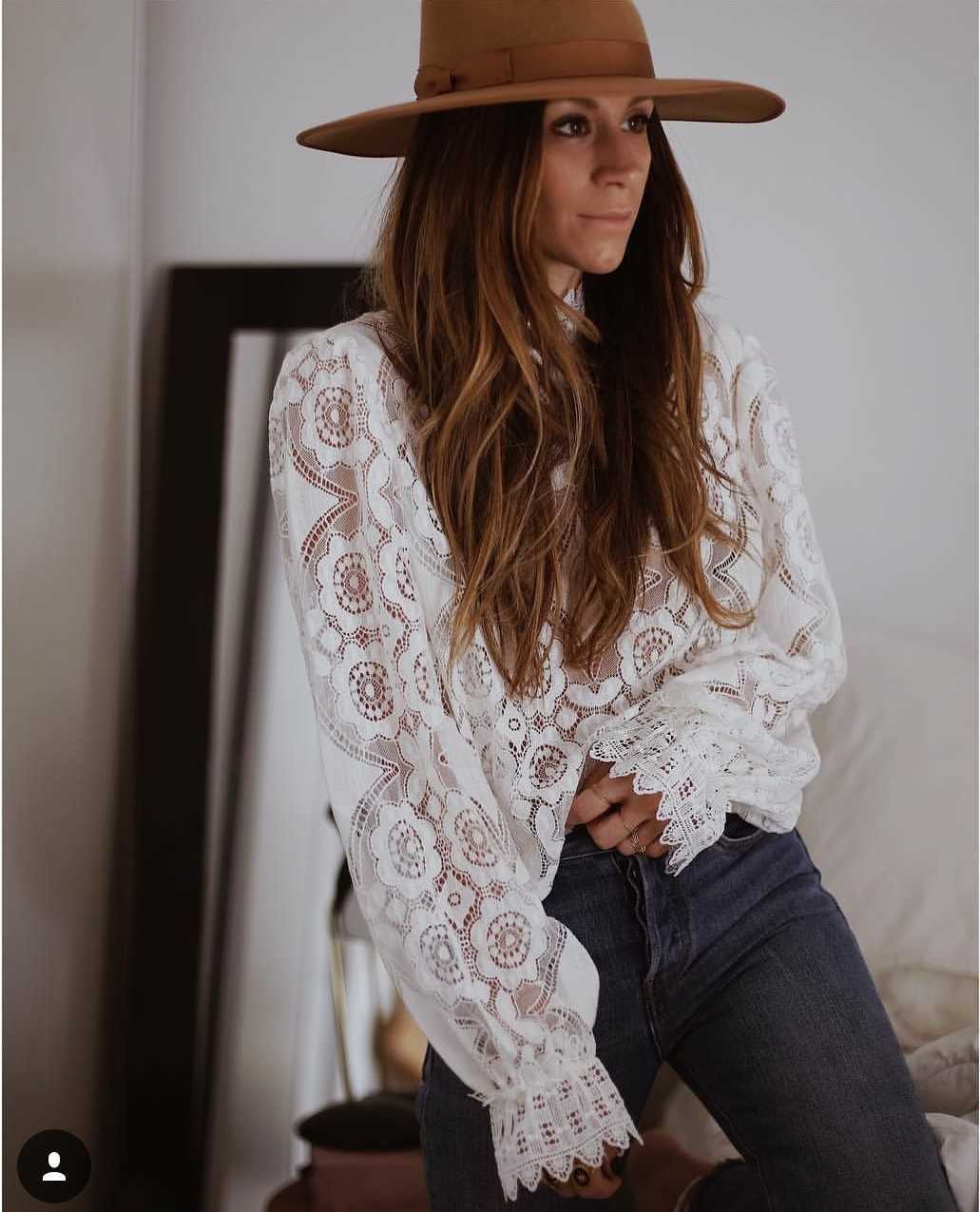 

AYUALIN lady white lace blouse shirt women long sleeve see through sexy blusa vintage femme transparent top casual boho blouses 210721, Black