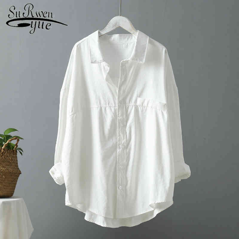 

White Long Sleeve Women Shirt Tops Blusas Mujer De Moda Spring Autumn Fashion Loose Solid Shirts 6720 50 210521, Dark green
