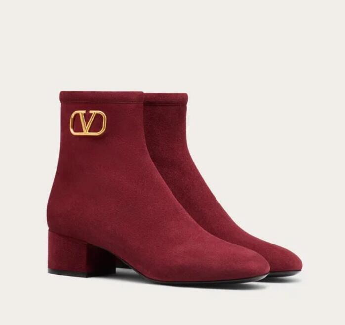 

Winter luxury ankles boots leather suede inlaid with V-shaped stickers pointed toe ladies ankle bootss slow price non-slip party wedding EU36-43