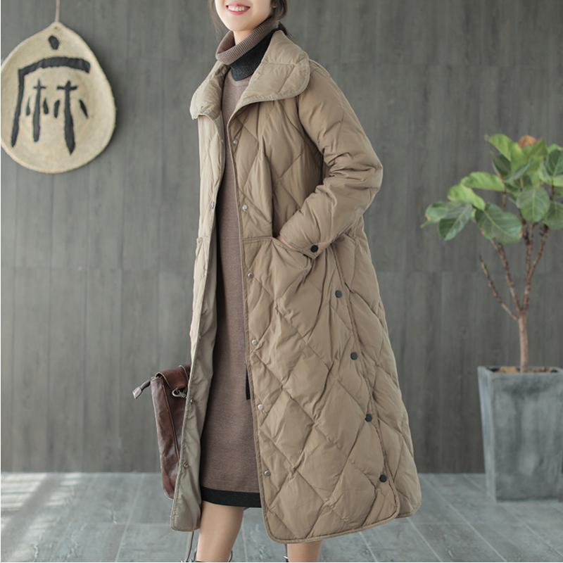 

Women' Trench Coats Winter Down Jacket Fashion Women Loose White Duck Coat Tops Cardigan Button Pocket Blended Ladies Overcoat, Beige