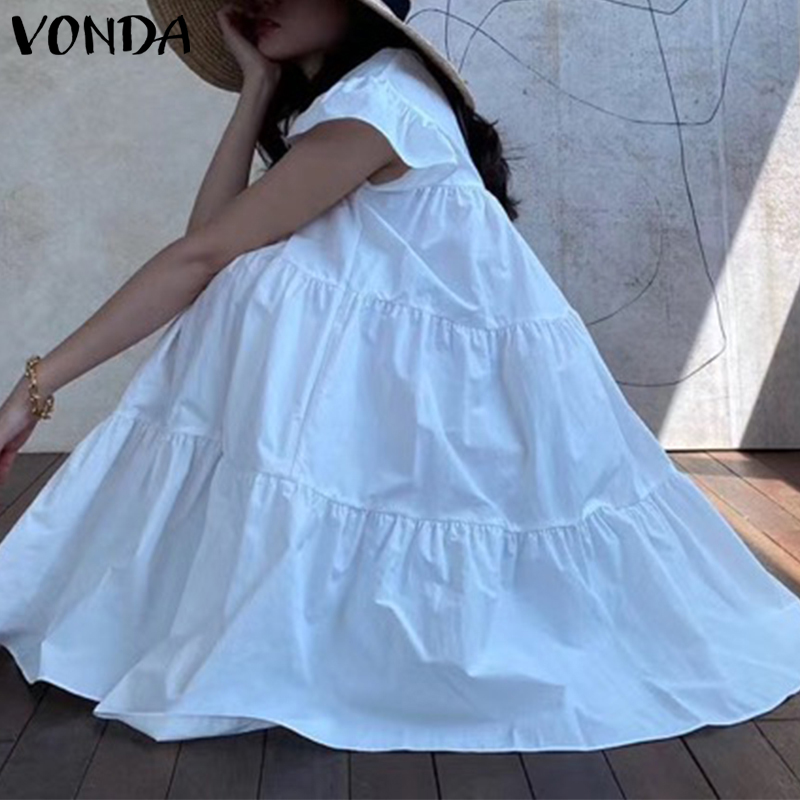 

2021summer dress 2021 vonda women summer sundress holiay vintage ruffled party dresses casual vestidos femme robe plus size robe, Black;gray
