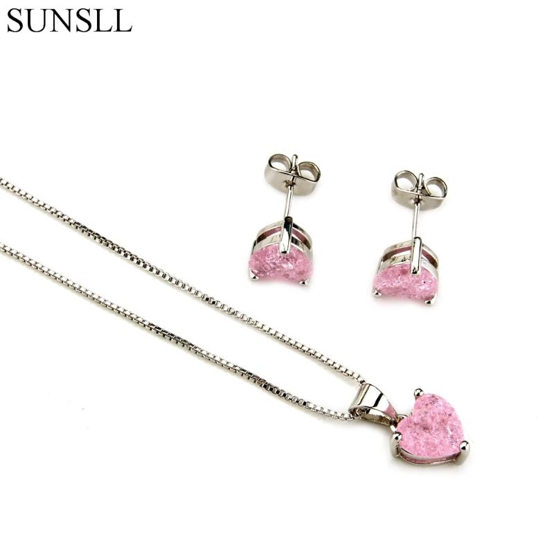 

Earrings & Necklace SUNSLL Silver Color Copper Multicolor Crack Cubic Zirconia Stud And Pendant Necklaces Women's Fashion Jewelry Sets
