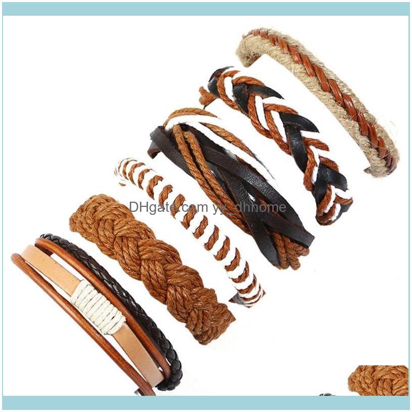

Link, Bracelets Jewelrylink, Chain 6Pcs Vintage Men Braided Rope Faux Leather Wrist Bracelet Set Jewelry Gifts Drop Delivery 2021 8Nvga