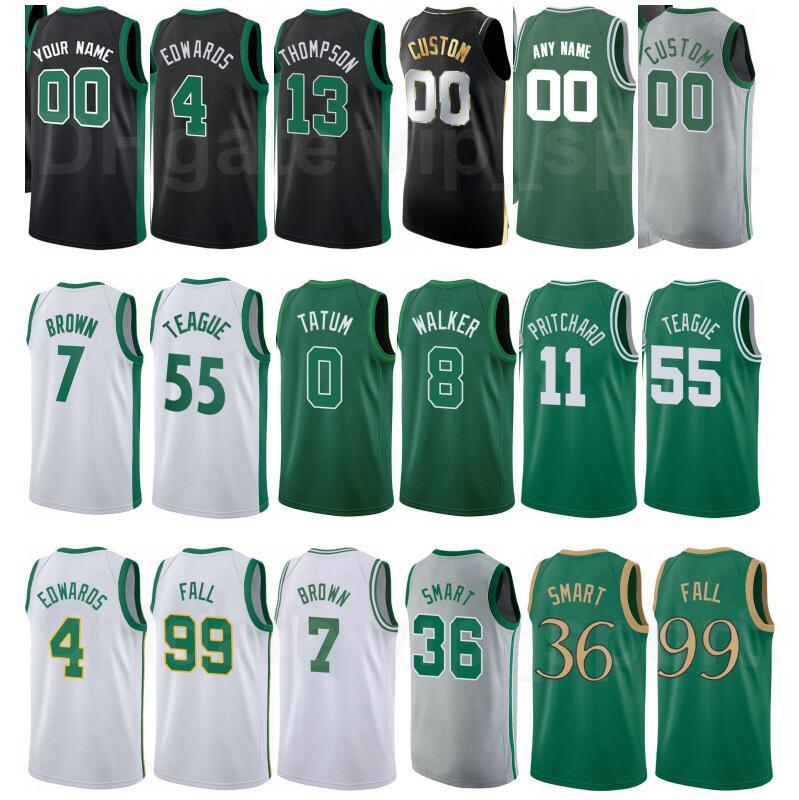 

Screen Print Basketball Marcus Smart Jersey Kemba Walker Tacko Fall Semi Ojeleye Robert Williams III Jayson Tatum City Earned Edition, Black;red