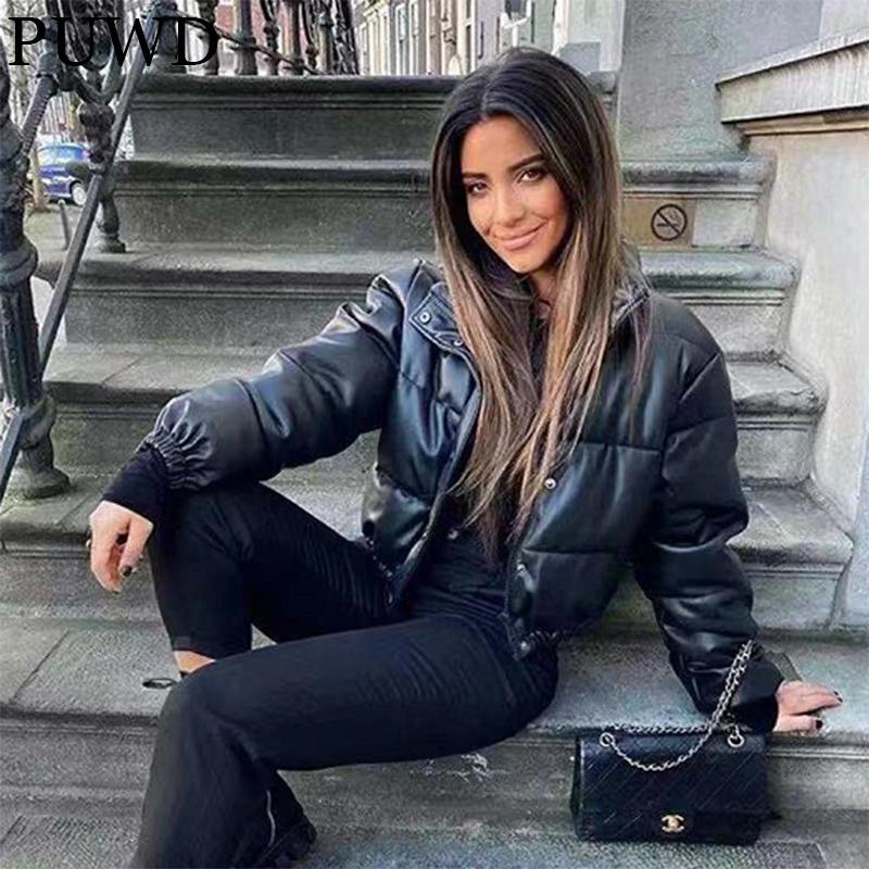 

Women's Leather & Faux PUWD Women White Parka 2021 Winter Fashion Ladies High Waist Puffer Coat Quilted Jacket Female Thick Outerwear, Black