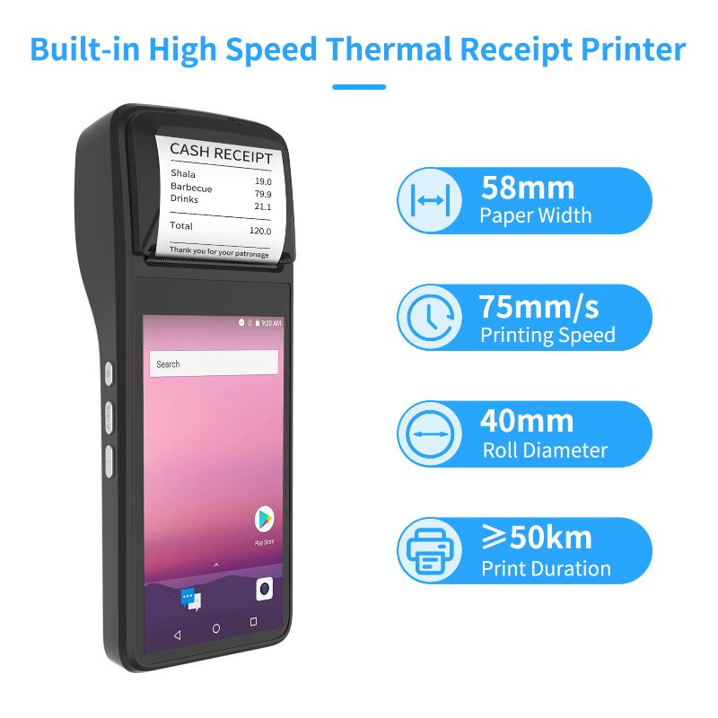 

Printers Aibecy Handheld PDA Terminal Thermal Receipt Printer 58mm Android 7.0 Support 3G WiFi BT GPS OTG 1D/2D With 5.0 Inch Touch