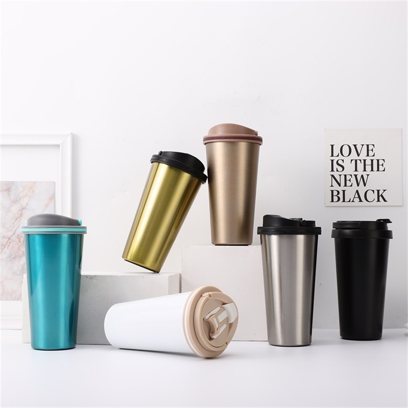 

Double layer stainless steel insulated portable flip buckle casual coffee car gift cup, Black