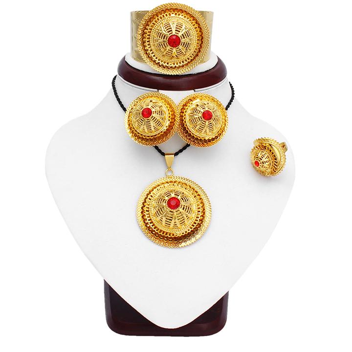 

Earrings & Necklace Fansheng Ethiopian Women Charm Gold Color Crystal Eritrea Habesha Wedding Necklace/Earrings / Pendants/Ring/Bangle Jewel, As pic
