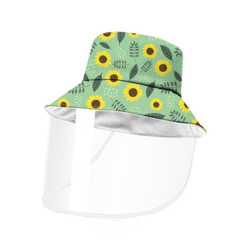 

Cloches Girls Pretty Sunflower Print Fishing Hat Women Winter Outdoor Anti-dust Bucket Hats With Transparent Protection Removable Shield, Black