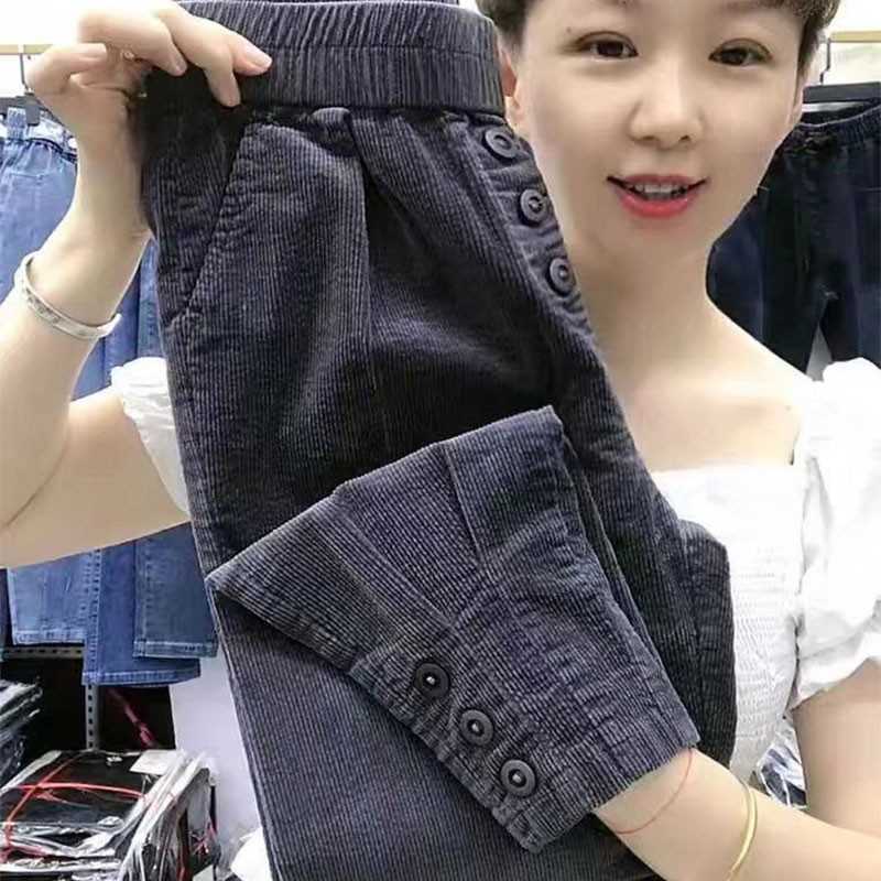 

Spring Autumn Korea Fashion Women Elastic Waist Loose Corduroy Pants all-matched Casual Solid Harem Pants Plus Size V155 210608, Wine red