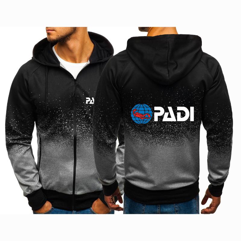 

Men' Hoodies & Sweatshirts 2021 Spring Autumn Scuba Driver Padi Print Jacket Zipper Punk Custom Casual Harajuku Gradient Color Coats