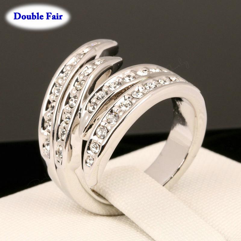 

Cluster Rings DWR114 Life Together Crystal Finger Ring For Women Silver Color Fashion Brand Austrian Cubic Zirconia Retro Jewelry, Golden;silver
