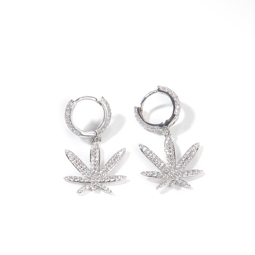 

Mens Gold Earrings Silver Womens Maple Leaf Dangle Hoop Earring Fashion Hip Hop Jewelry