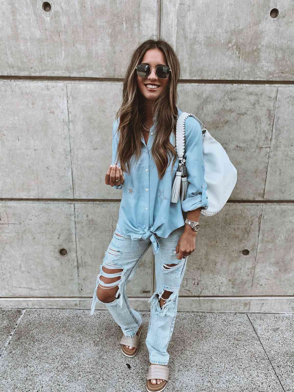 

jeans 2021 summer leisure hole pants straight bobbin washing water women, Blue