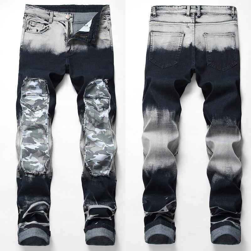 

Men's Jeans Stretch Slim Feet Straight Korean Style Trendy Pants 2021 Spring/Summer, Blue and white