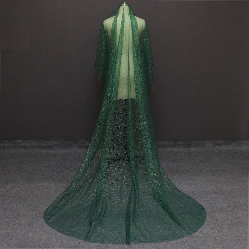 

Bridal Veils Shining Long Green Wedding Veil With Gold Dust Glitters One Layer 3 Meters Cathedral WITHOUT Comb Voile Mariage