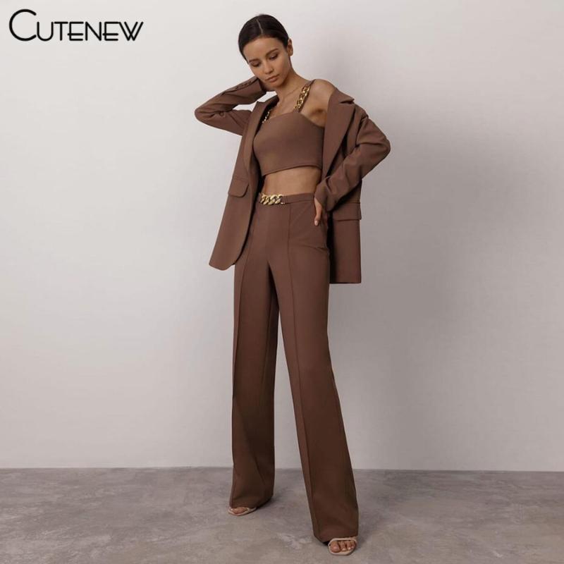 

Women's Two Piece Pants Cute Elegant Simple Solid Pieces Sets Women Sleeveless Crop Tops+High Waist Straight Matching Lady High Street Suit, White