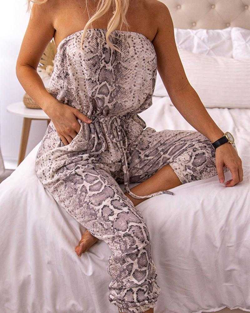 

Women Fashion Elegant Sexy Party Romper Bandeau Snake Print Lace-up Tube Jumpsuit 210716, Snake skin