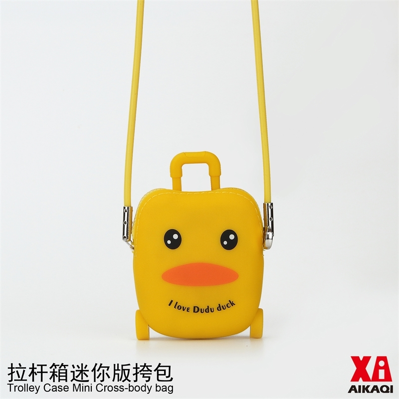 

Dudu duck trolley case shape Mini silicone zero wallet children's messenger zipper storage bag, K001